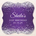 Posavasos De Papel Purpurina de Plata Royal Purple 21st Birthday<br><div class="desc">Crea tus propias tartas de papel de fiesta de 21 años. Girly imita a un brillante purpurina plateado sobre el fondo real de arte digital de gradiente púrpura oscuro. Personalizar los estilos de letra para crear tu propio diseño para su celebración especial. Una caligrafía clásica y elegante, acompañada de un...</div>