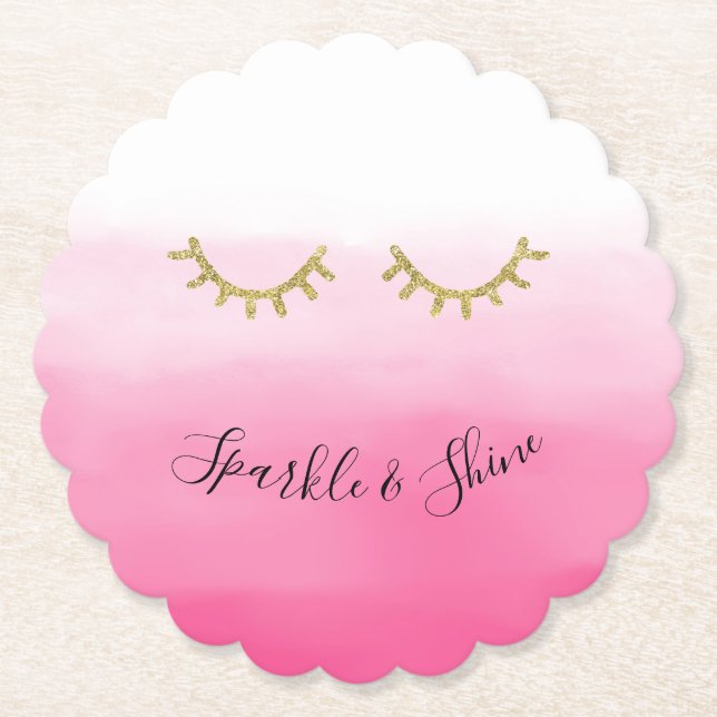 Posavasos De Papel Purpurina Girly Pink Gold Eyelashes (Anverso)