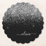 Posavasos De Papel Purpurina negro plateado Script Monograma Nombre d<br><div class="desc">Láminas de papel de Monograma de Purpurina de esparkle negro y plateado. Esto hace que la graduación perfecta, el cumpleaños, el boda, la ducha de novia, el aniversario, la ducha de bebé o la fiesta de soltera sea un regalo para alguien que ama el lujo glam y los estilos de...</div>