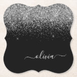 Posavasos De Papel Purpurina negro plateado Script Monograma Nombre d<br><div class="desc">Láminas de papel de Monograma de Purpurina de esparkle negro y plateado. Esto hace que la graduación perfecta, el cumpleaños, el boda, la ducha de novia, el aniversario, la ducha de bebé o la fiesta de soltera sea un regalo para alguien que ama el lujo glam y los estilos de...</div>