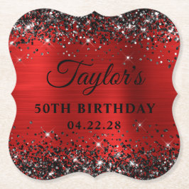 Posavasos De Papel Purpurina Negro Relieve metalizado Rojo 50 cumplea