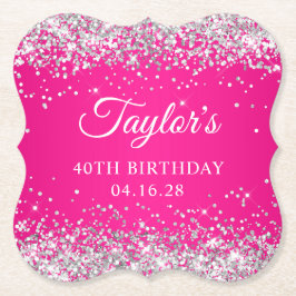 Posavasos De Papel Purpurina Plata Rosa Caliente 40 cumpleaños