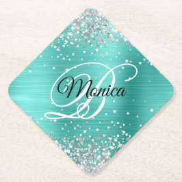 Posavasos De Papel Purpurina plateado Turquoise Fancy Monograma Diama