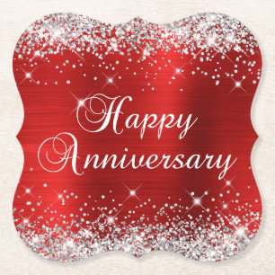 Posavasos De Papel Purpurina Red Relieve metalizado Feliz Aniversario