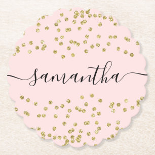 Posavasos De Papel Purpurina rosa y dorado