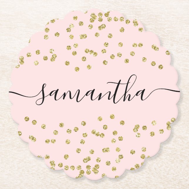 Posavasos De Papel Purpurina rosa y dorado (Anverso)