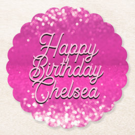Posavasos De Papel Purpurina Rosado Caliente Personalizado de Bokeh T