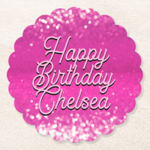 Posavasos De Papel Purpurina Rosado Caliente Personalizado de Bokeh T
