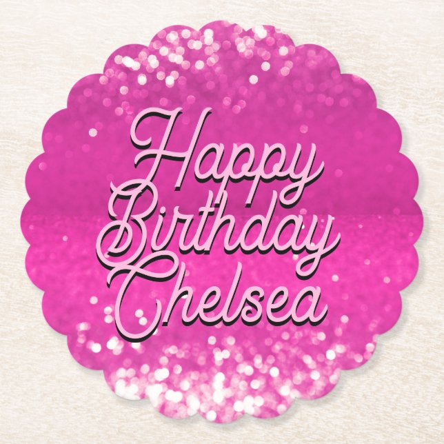 Posavasos De Papel Purpurina Rosado Caliente Personalizado de Bokeh T (Anverso)