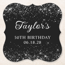 Posavasos De Papel Purpurinoso Negro 50 cumpleaños