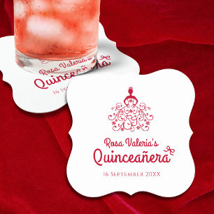 Posavasos De Papel Quinceañera elegante rojo