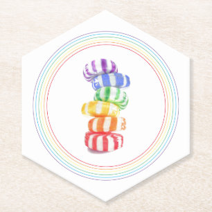 Posavasos De Papel RAINBOW CANDY Apuntan Ataques de Papel Hexagón