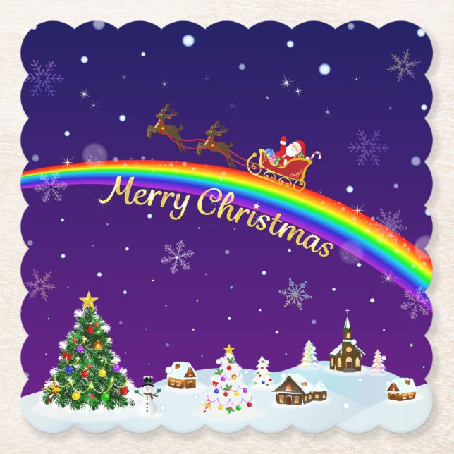 Posavasos De Papel Rainbow Santa Claus (Anverso)