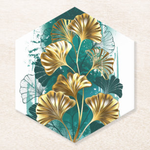 Posavasos De Papel Rama con hojas doradas Ginko Biloba