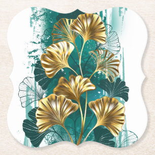 Posavasos De Papel Rama con hojas doradas Ginko Biloba