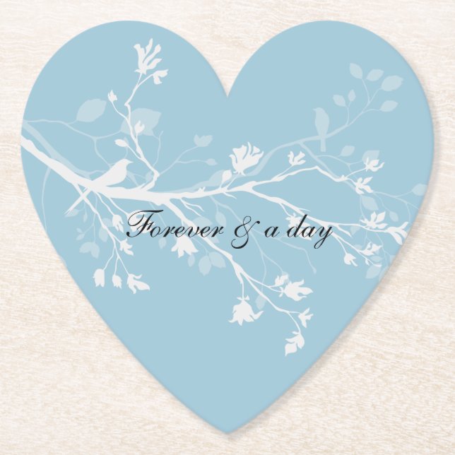 Posavasos De Papel Ramas de ave blanca azul (Anverso)