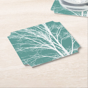 Posavasos De Papel Ramas verdes Verde azuladas de árboles desnudos bl