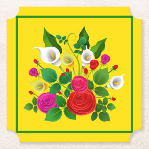 Posavasos De Papel Ramo de Flores Acuarela-47149