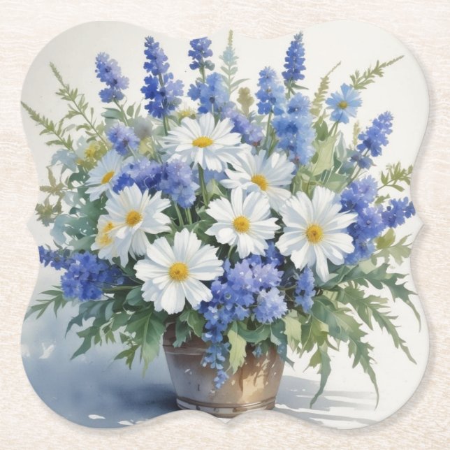 Posavasos De Papel Ramo de Flores Acuarela Elegante (Anverso)