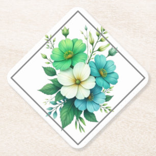 Posavasos De Papel Ramo de Flores Blancas Azules-57453