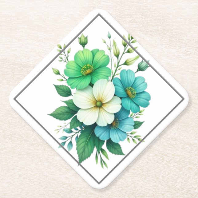 Posavasos De Papel Ramo de Flores Blancas Azules-57453 (Anverso)