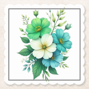 Posavasos De Papel Ramo de Flores Blancas y Azules-57453