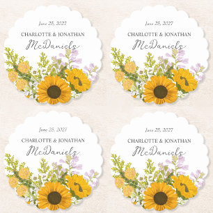 Posavasos De Papel Ramo de girasoles modernos amarillos para boda