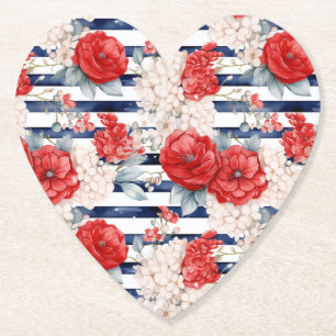 Posavasos De Papel Rayas Azules Rojo Blanco Cumpleaños Floral