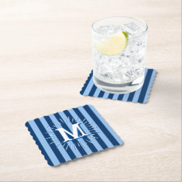 Posavasos De Papel Rayas de Cabaña en Azul Personalizadas