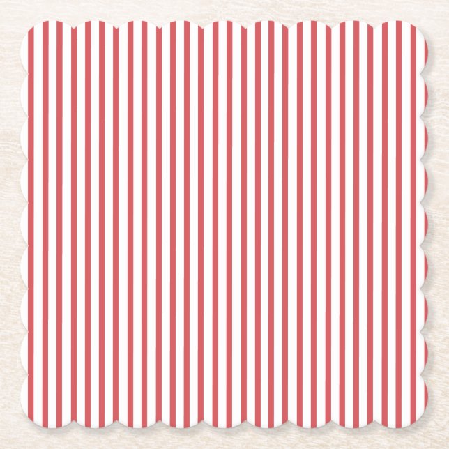 Posavasos De Papel Rayas finas rojas y blancas (Anverso)
