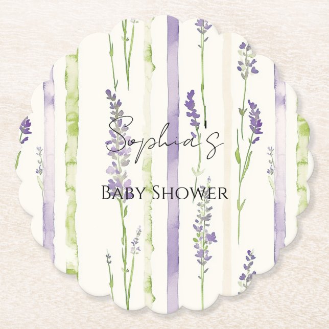 Posavasos De Papel Rayas Florales de Lavanda (Anverso)