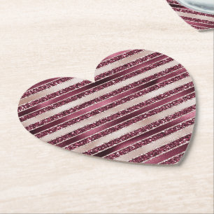 Posavasos De Papel Rayas Purpurinas de oro rosa rosa rosa rojo de Bor