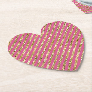 Posavasos De Papel Rayas Purpurinas de oro rosado Girly