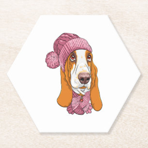Posavasos De Papel raza de perro Basset Hound en gorra de punto