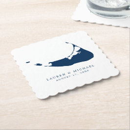 Posavasos De Papel Recepción de Boda con Mapa de la Isla Nantucket en