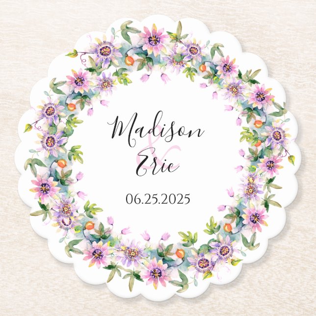 Posavasos De Papel Recepción de boda floral rosa (Anverso)