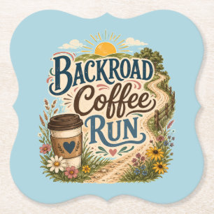 Posavasos De Papel Recorrido de café por camino rural al amanecer ent