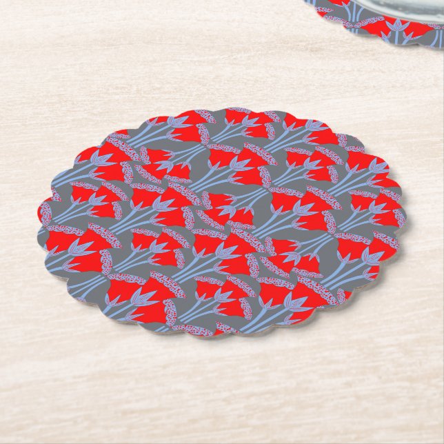 Posavasos De Papel Red Bellflower Scalloped Round Paper Coaster  (En perspectiva)