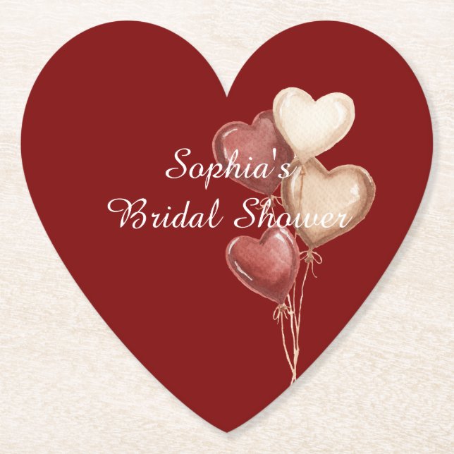 Posavasos De Papel Red Cream Heart Balloons Bridal Shower (Anverso)