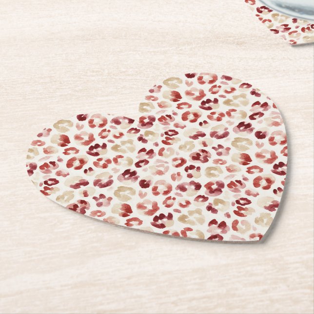 Posavasos De Papel Red Cream Leopard Animal Print (En perspectiva)