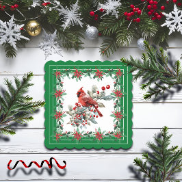 Posavasos De Papel Red Mockingbird Poinsettia Borders Green