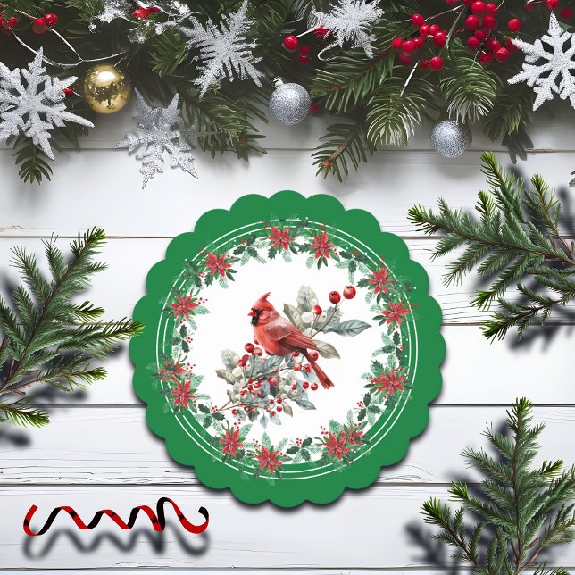 Posavasos De Papel Red Mockingbird Poinsettia Borders Green (Subido por el creador)