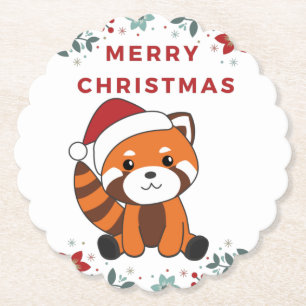 Posavasos De Papel Red Panda Christmas Snow Winter Animals Pandas Pap