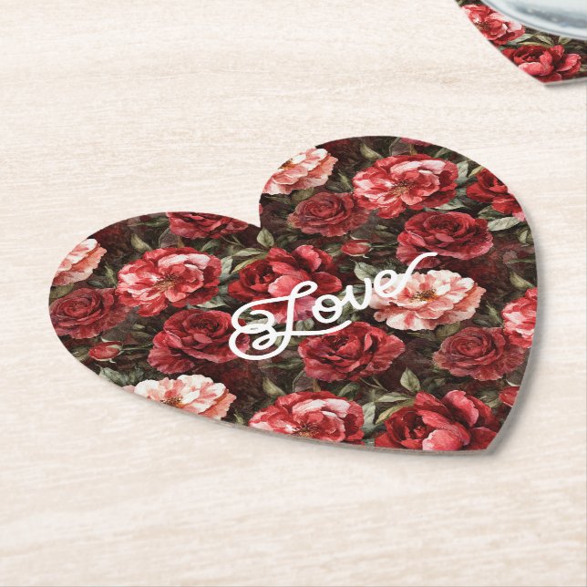 Posavasos De Papel Red Pink Rose Flowers (En perspectiva)