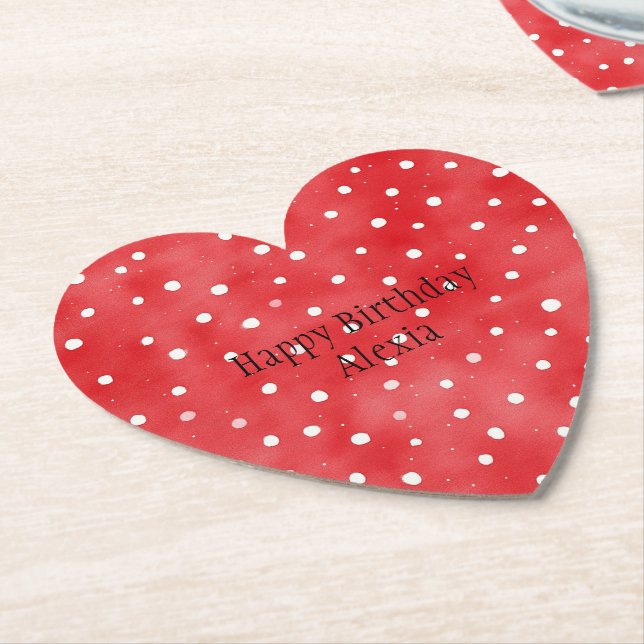 Posavasos De Papel Red White Dots Birthday (En perspectiva)