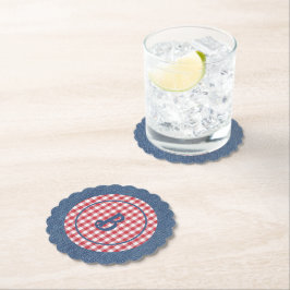 Posavasos De Papel Red & White Gingham, Blue Denim Print, Initial (6)