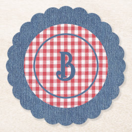 Posavasos De Papel Red & White Gingham, Blue Denim Print, Initial (6)