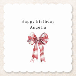 Posavasos De Papel Red White Plaid Stripes Bow Birthday