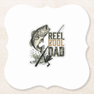 Posavasos De Papel Reel Cool Papá Pesca de Lubina Diseño de Grabado V