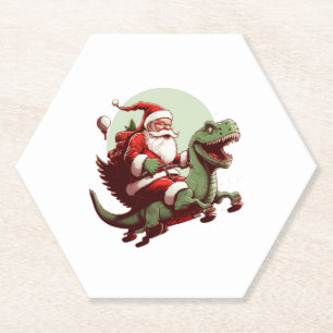 Posavasos De Papel Regalo de los Navidades de los Santa Riding Dinosa